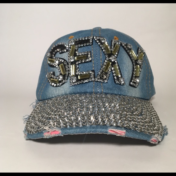 Accessories - Rhinestone distressed denim women’s hat.